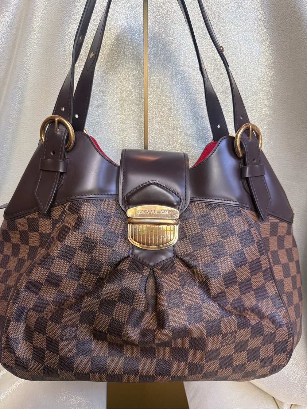 Louis Vuitton Brown Damier Ebene Sistina Shoulder Bag with Red Lining